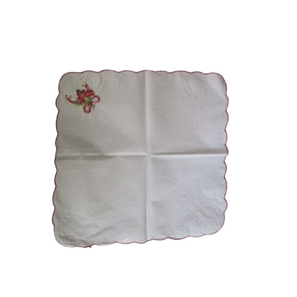 Vintage Embroidered Cotton Holiday Napkins Seven Festive Fruit Bow Design GUC - Picture 8 of 16